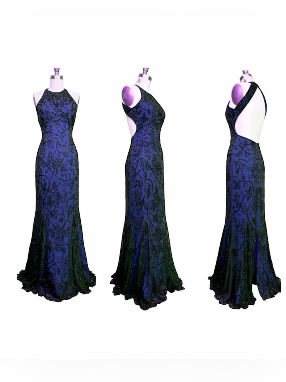 Vintage Y2K Sean Collection Navy Blue Pure Silk Beaded Formal Wedding Guest